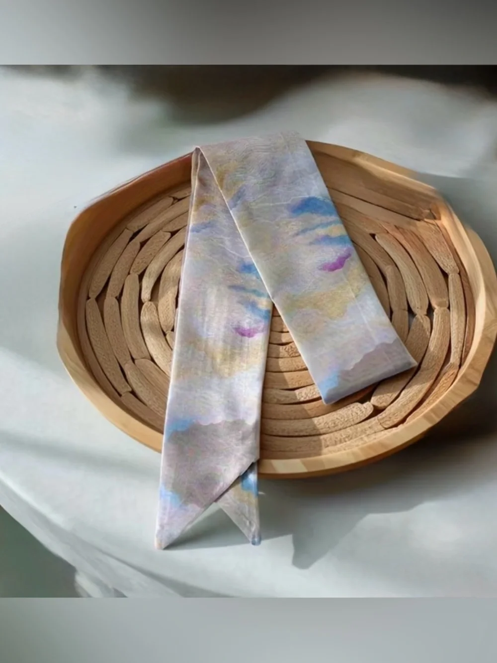 Whimsigoth Pastel Marble Silk Twilly Scarf Trio Ethereal Boho Purse Ribbon NWT